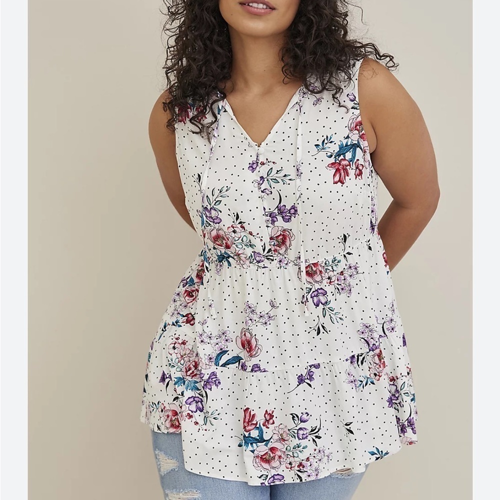 Torrid Tank Floral Sleeveless - White with Multicolor Accents